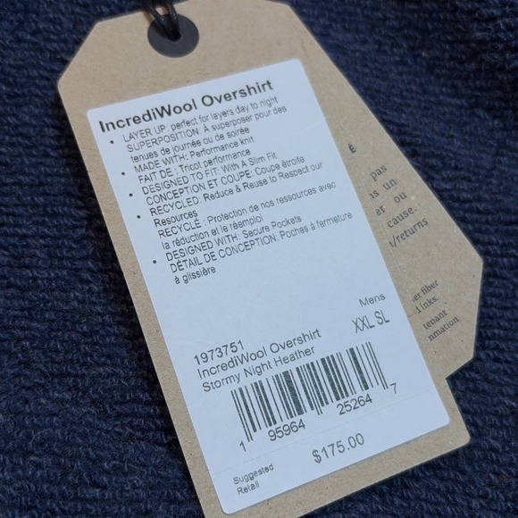 Prana Incrediwool Overshirt Mens XXL Blue Stormy Night Heather Shacket NWT - Picture 2 of 9